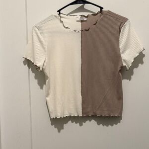 Ardene Cream and Brown Ribbed Crop Top